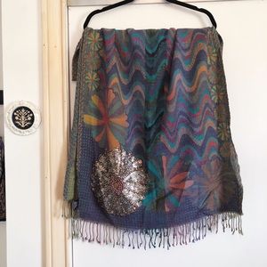 Anthropologie Floral Sequin Wrap